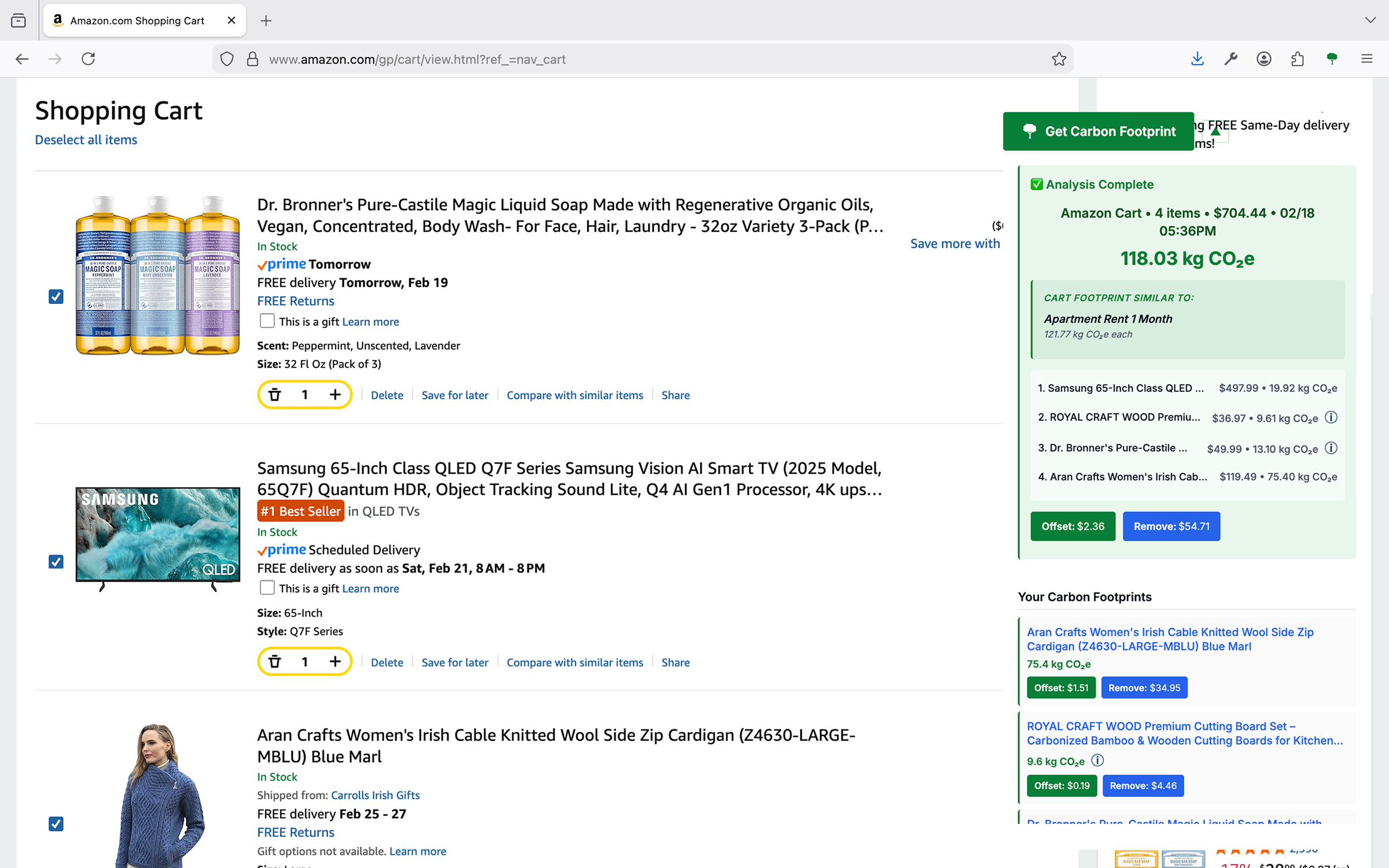 Shopping cart analysis screenshot