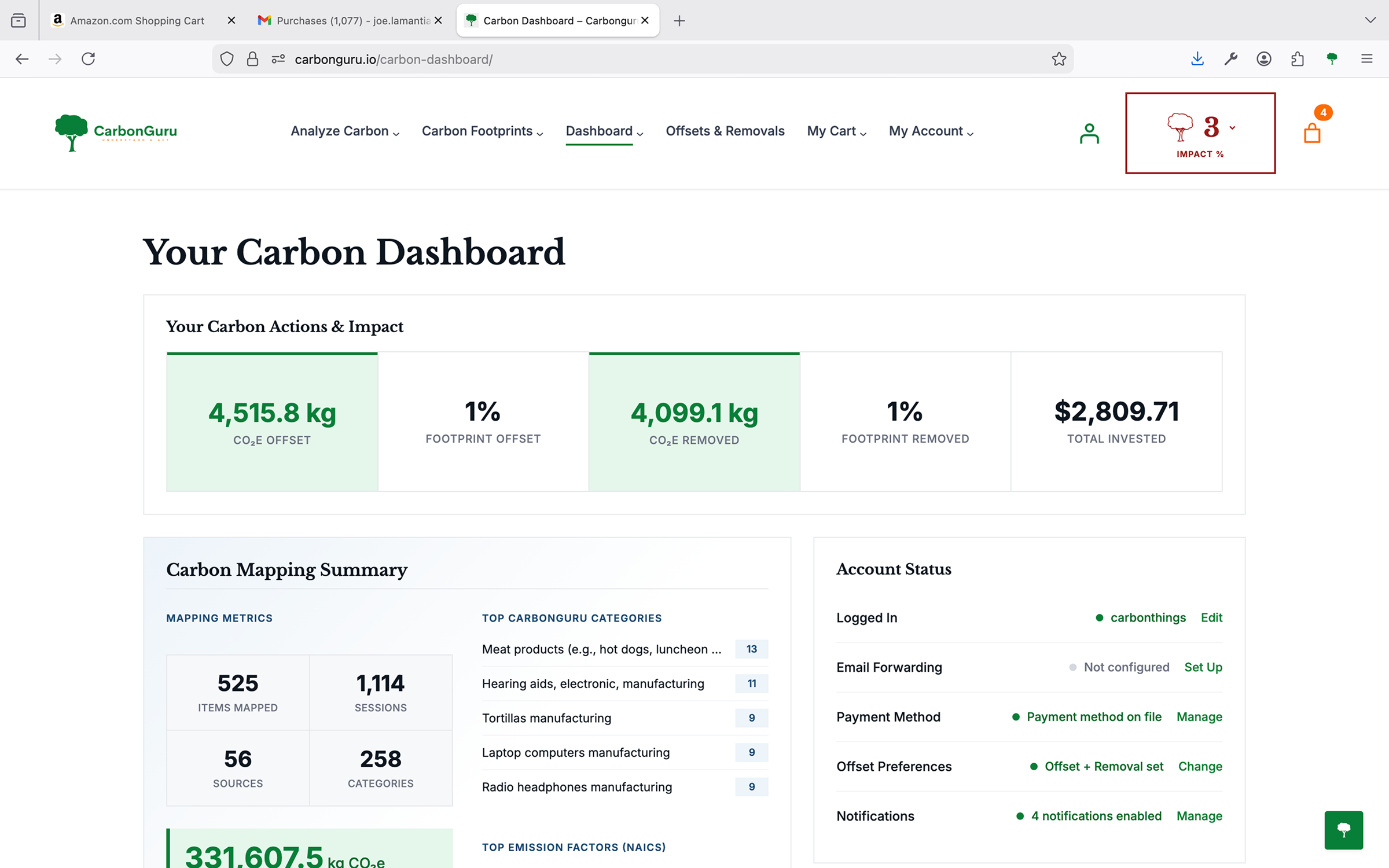 CarbonGuru dashboard screenshot