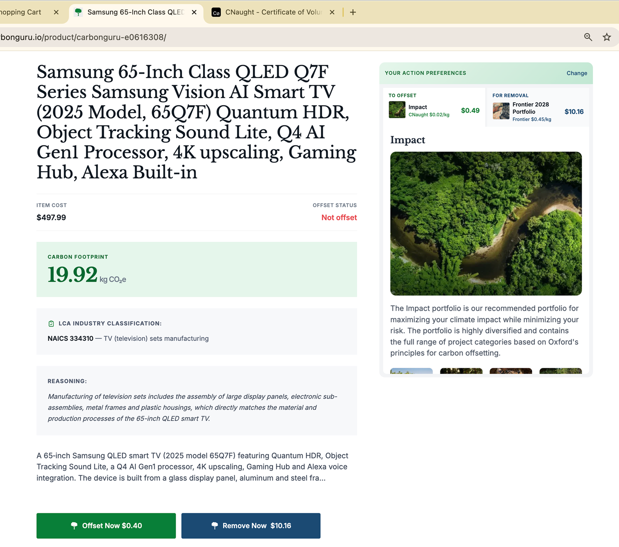 Product carbon footprint breakdown