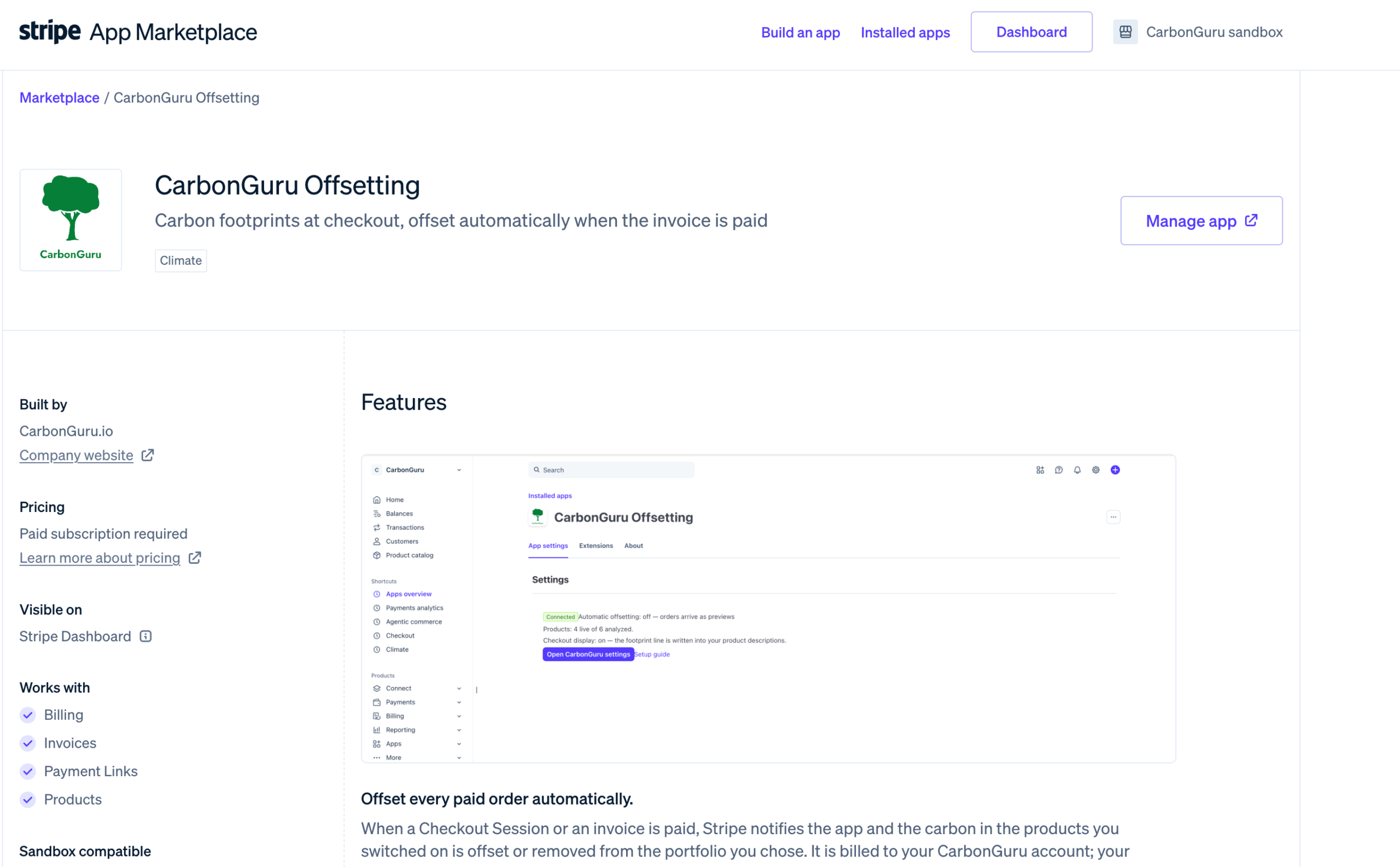 CarbonGuru Offsetting is live on the Stripe App Marketplace