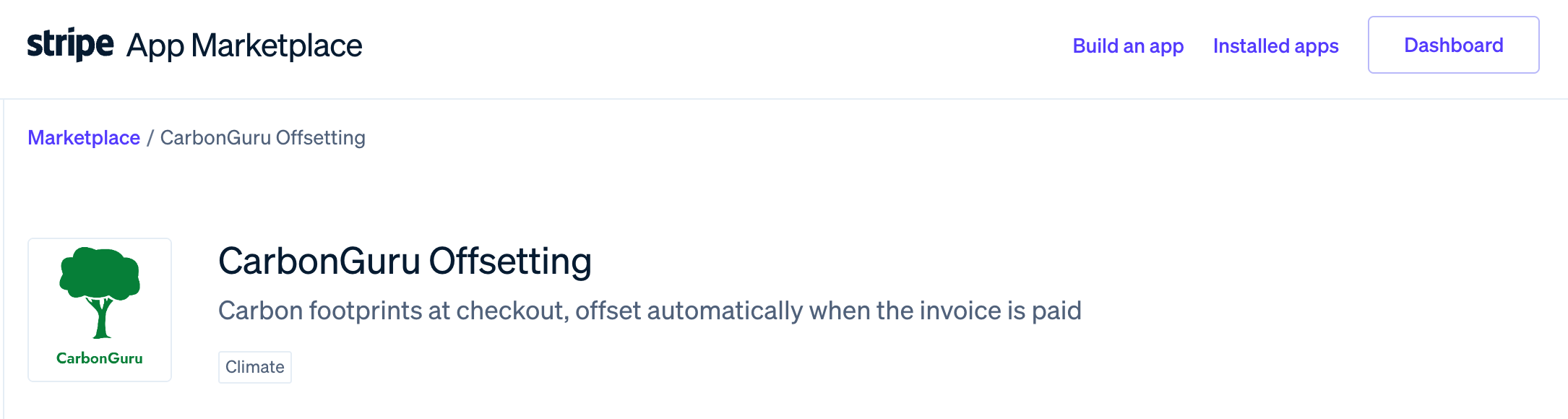 CarbonGuru Offsetting on the Stripe App Marketplace
